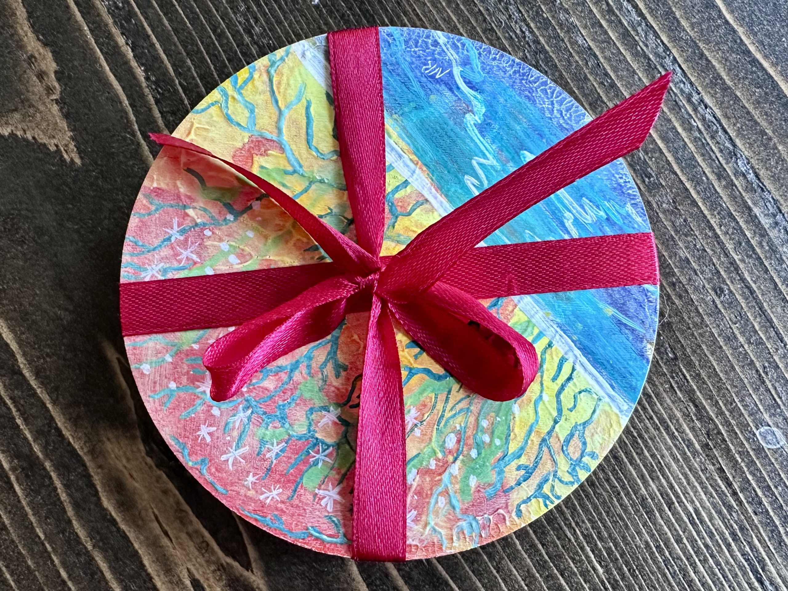 Hand-painted wooden Coasters with Bright Winter Scene