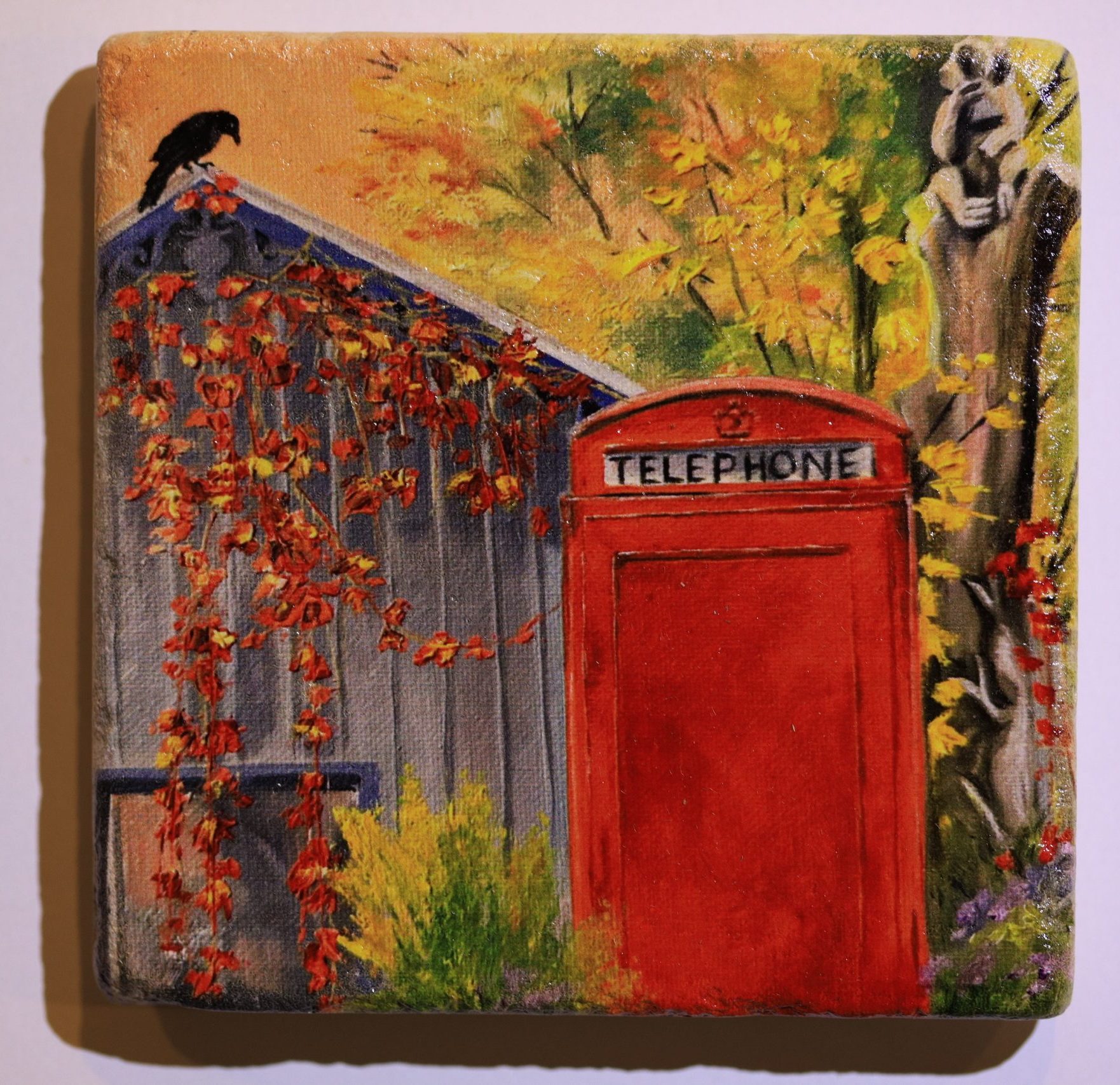Stone Coaster with Red Telephone Booth