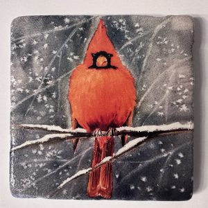 Stone Coaster with Cardinal in the Snow