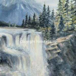 Original landscape watercolour painting with falls