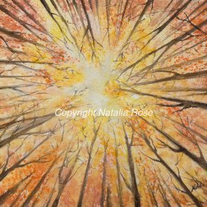 Original watercolour painting with tree tops