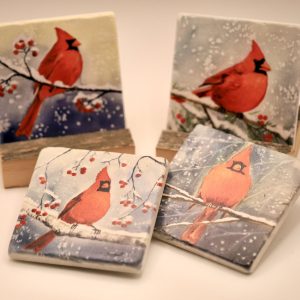 Narural Stone Art Coasters with Red Cardinals