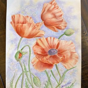 "Poppies" original floral watercolour painting, unframed