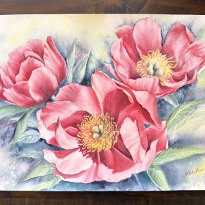original watercolour painting - peonies
