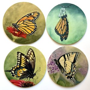 Art Coasters with Butterflies, set of Four (4 designs available)