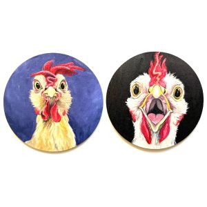 Art Coasters with Chickens,  Set of Four (2 designs)